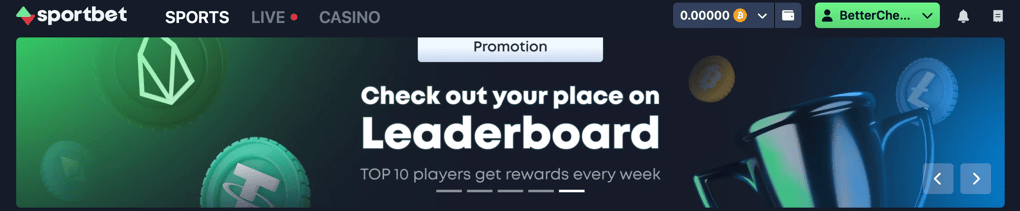 Sportbet.one Leaderboard for Crypto Casinos 