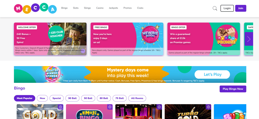 User-friendly interface of an online bingo site