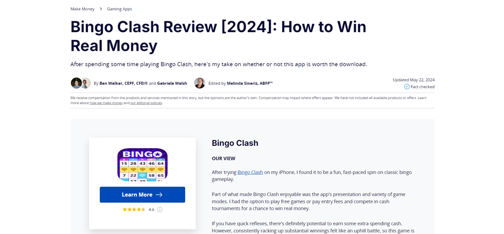 Example of a highly-rated bingo app 