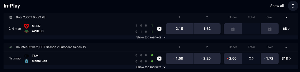 Bets.io Esports Section for Crypto Esports Betting 