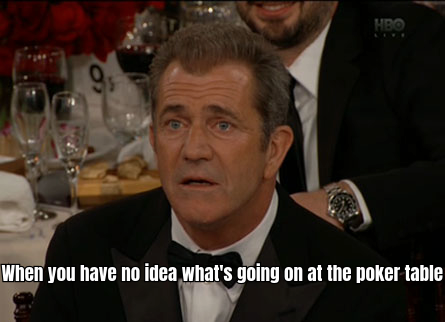 A FUNNY MEME SHOWING A POKER PLAYER WITH A CONFUSED EXPRESSION, SURROUNDED BY THOUGHT BUBBLES OF OPPONENTS' STRATEGIES, HIGHLIGHTING THE CHALLENGE OF ADAPTING TO OPPONENTS