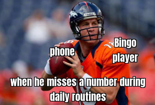 A humorous meme about playing bingo on a phone during daily routines