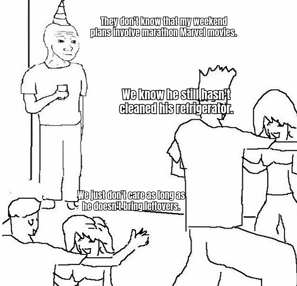 A HUMOROUS MEME DEPICTING A PERSON IN A PARTY HAT JUMPING UP IN JOY SHOUTING 