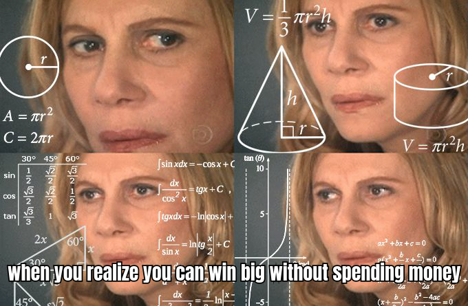 A HUMOROUS MEME DEPICTING A PLAYER'S JOY UPON DISCOVERING FREE BITCOIN SLOTS, WITH A CAPTION LIKE 
