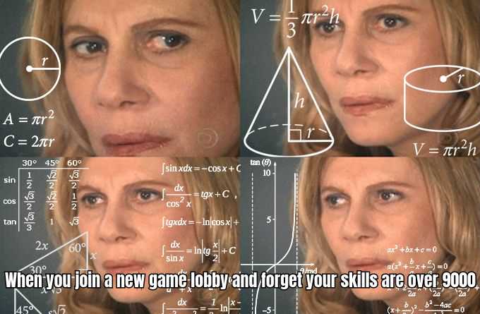 A humorous meme showing a female gamer confidently holding a game controller with a scoreboard in the background reading "Skill Level: Over 9000" while a male gamer looks surprised, captioned "When skill knows no gender."