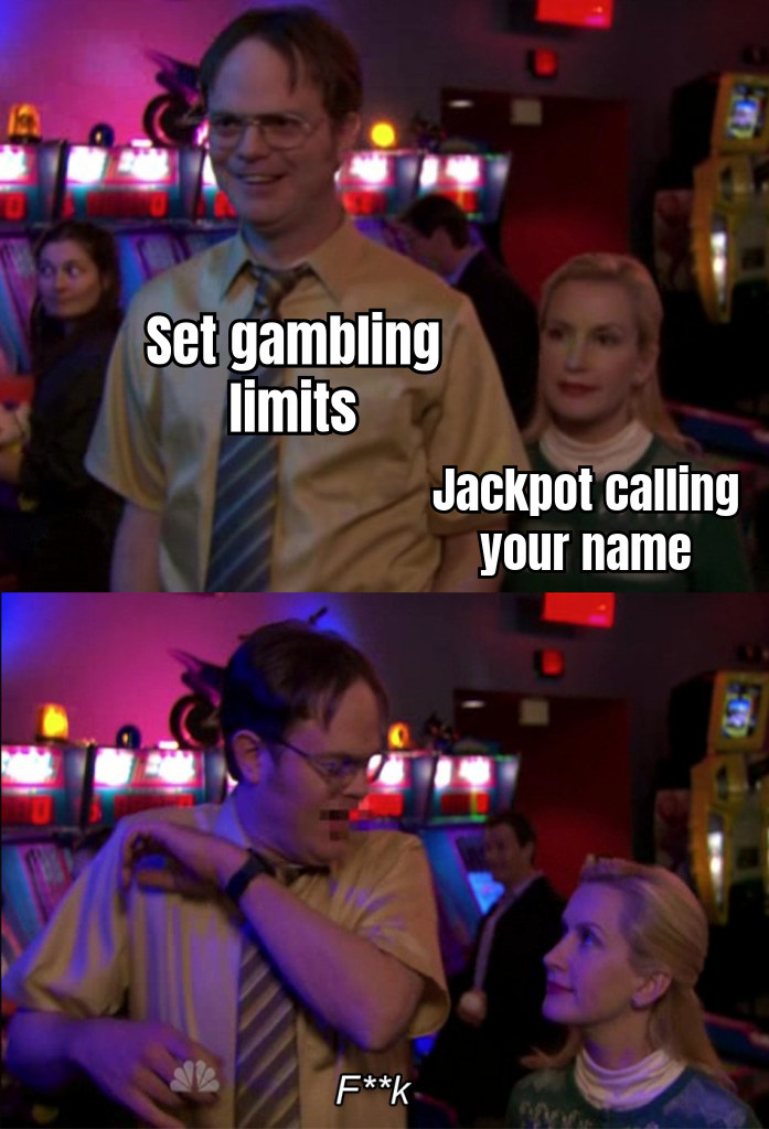 A HUMOROUS MEME SHOWING A PERSON TRYING TO RESIST THE TEMPTATION OF GAMBLING WITH THE CAPTION 