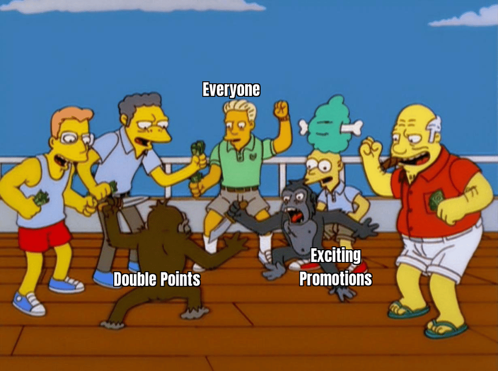 A meme about how exciting double points promotions are with a funny image of a player cheering
