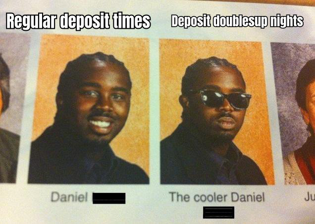 A MEME SHOWING A PERSON CELEBRATING WITH A SHOWER OF COINS, CAPTIONED 