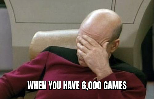A MEME SHOWING A PERSON STARING AT A COMPUTER SCREEN WITH A LOOK OF BEWILDERMENT, SURROUNDED BY GAME ICONS, CAPTIONED 