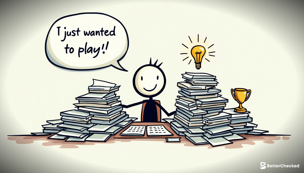 <A SIMPLE DRAWING EXPLAINING THE PROCESS OF ANALYZING DECISIONS WITH A HUMOROUS TOUCH>