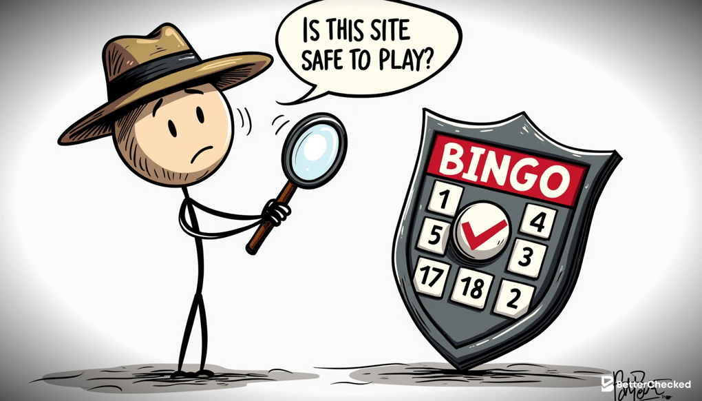 A SIMPLE DRAWING OF A LOCK AND SHIELD WITH A SMILING BINGO BALL, CAPTIONED 