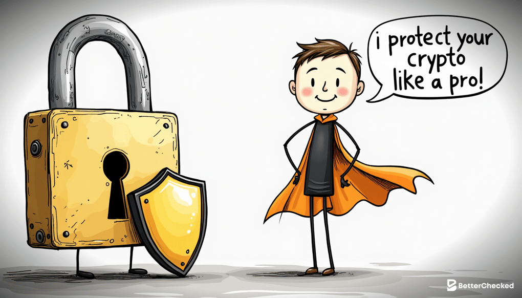 A SIMPLE DRAWING OF A LOCK WITH A SMILING FACE AND A SHIELD, REPRESENTING SECURITY AND TRUST IN A HUMOROUS WAY
