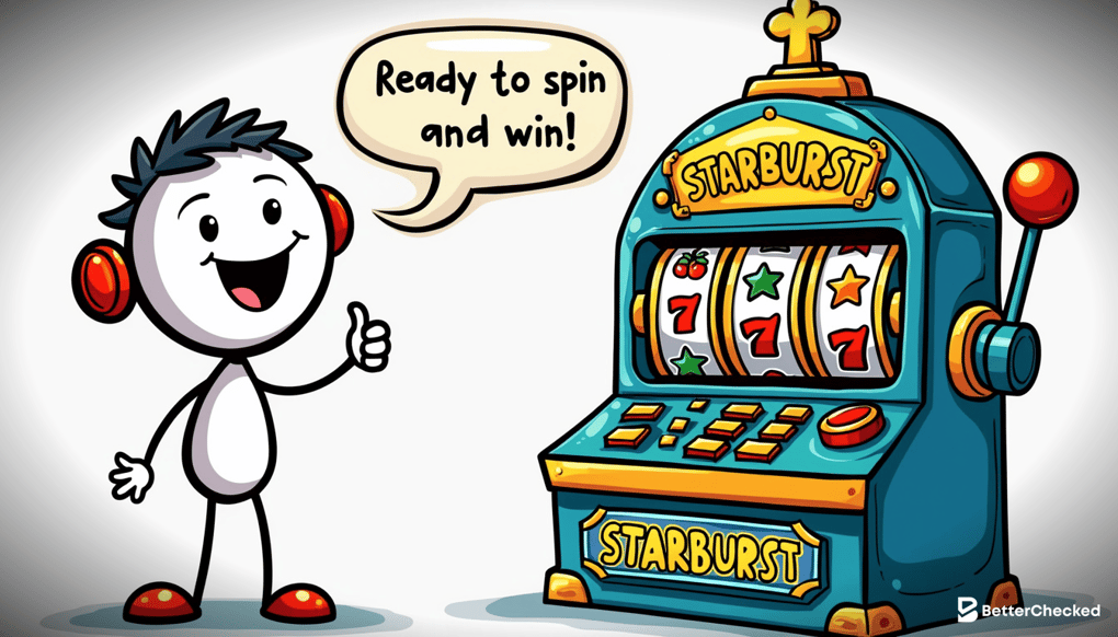 A SIMPLE DRAWING OF A PLAYER STANDING IN FRONT OF A SLOT MACHINE LABELED 
