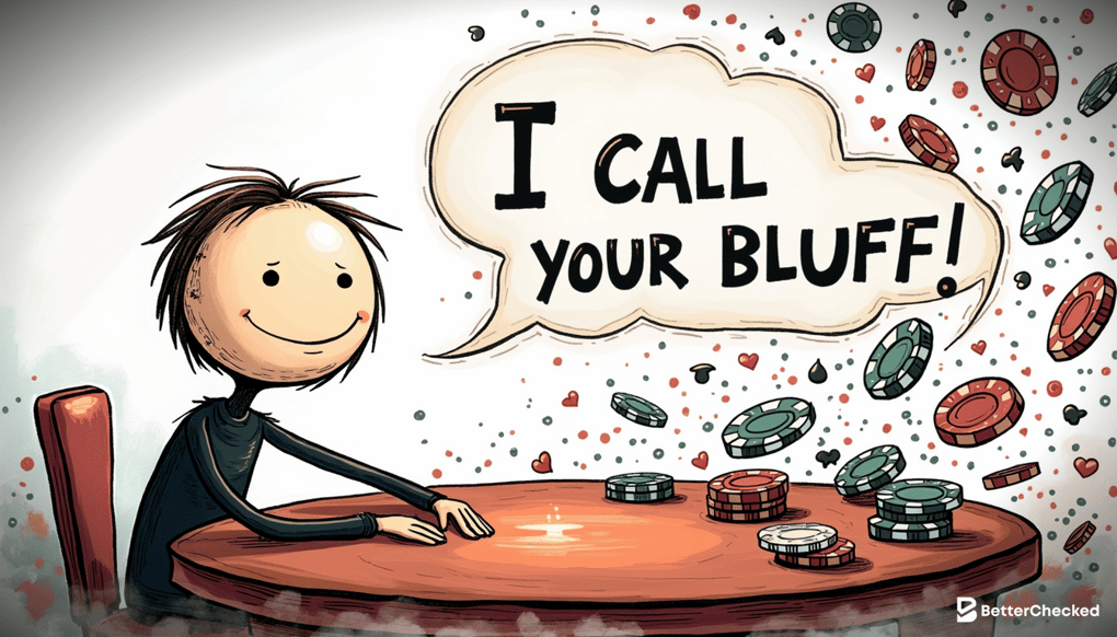 A SIMPLE DRAWING OF A POKER PLAYER CALMLY SITTING WITH A STORM OF CHIPS AROUND THEM
