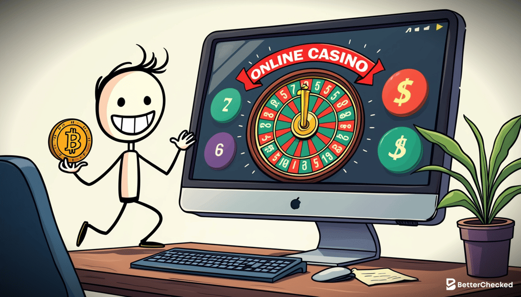A SIMPLE DRAWING SHOWING THE PROCESS OF MAKING A DEPOSIT WITH CRYPTOCURRENCY IN AN ONLINE CASINO, WITH A HUMOROUS ELEMENT LIKE A COIN WITH A SMILEY FACE