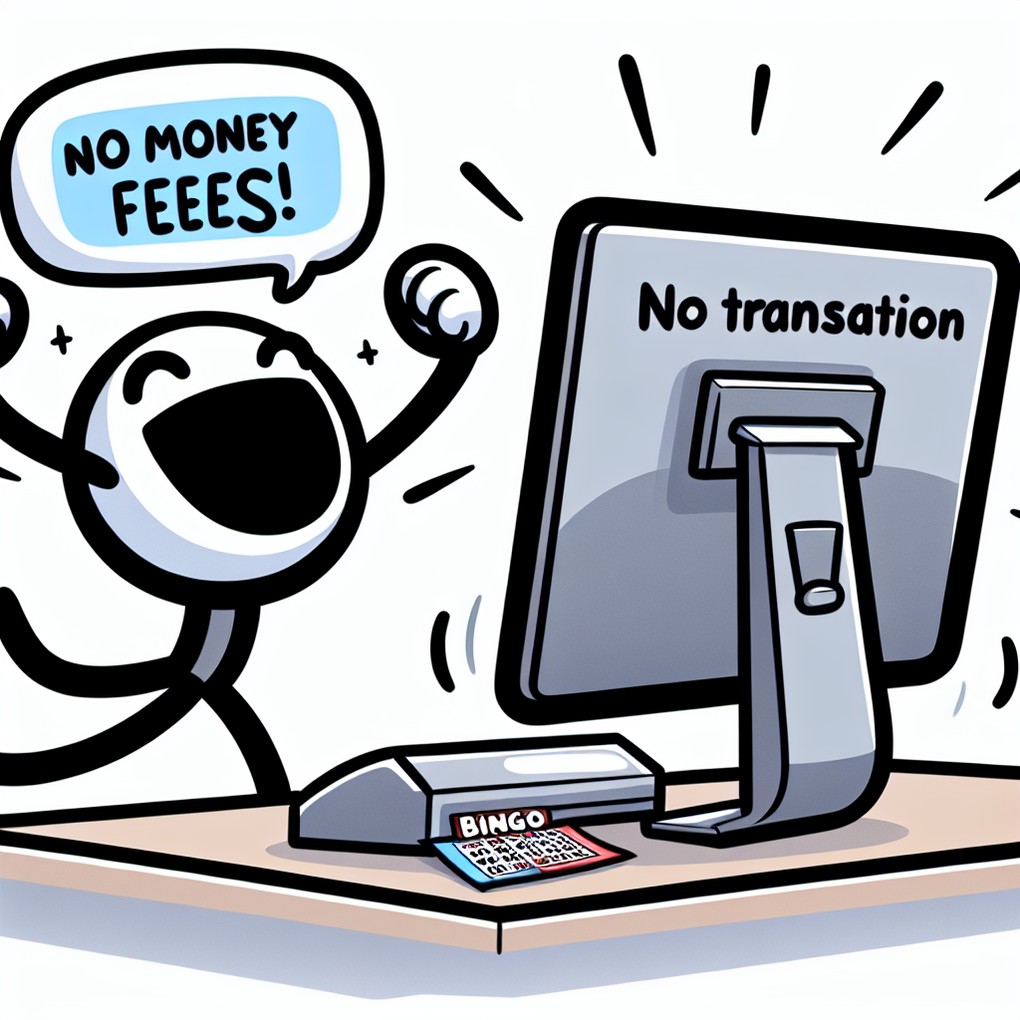 A simple drawing with Jane happily noticing "No transaction fees" on a bingo site
