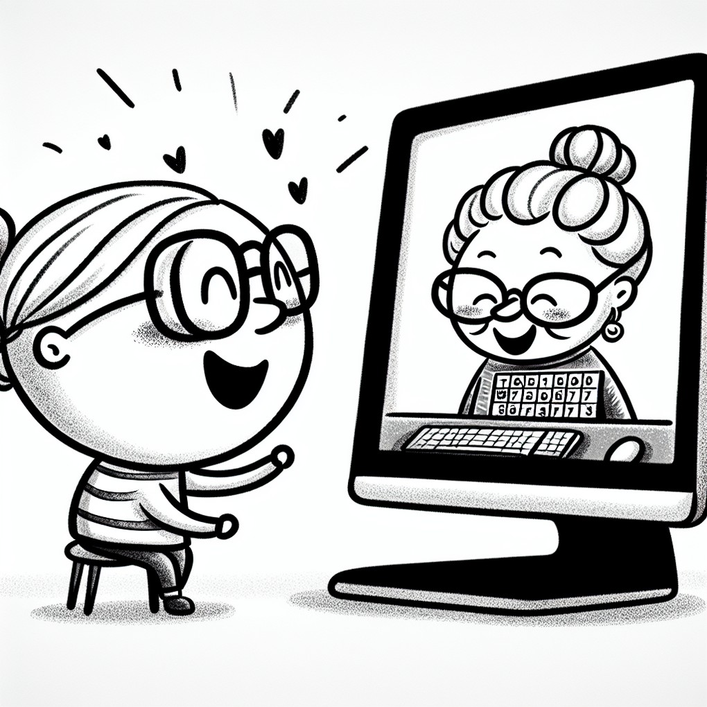Simple drawing of a family connected via online bingo across different locations